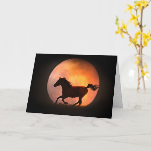 馬と月の誕生日挨拶 カード (黄色い花)
