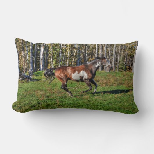 馬と木の絵を描馬をカータリングウマ科の写真 ランバークッション (正面)