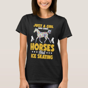 馬と氷を愛する女の子だけのスケートで滑るフィギュア Tシャツ