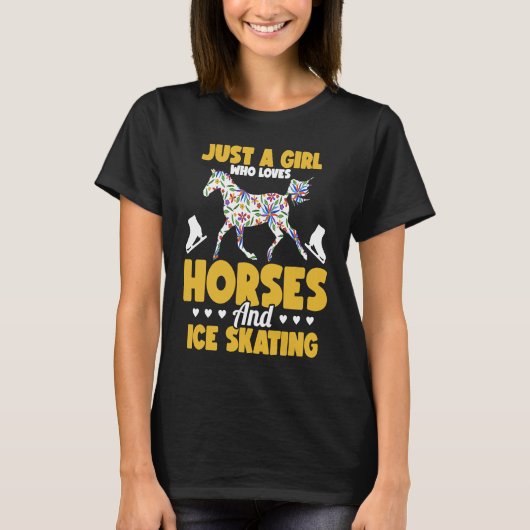 馬と氷を愛する女の子だけのスケートで滑るフィギュア Tシャツ (正面)