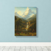 馬と滝の平和な谷 キャンバスプリント (インサイチュ (ウッドフロア))