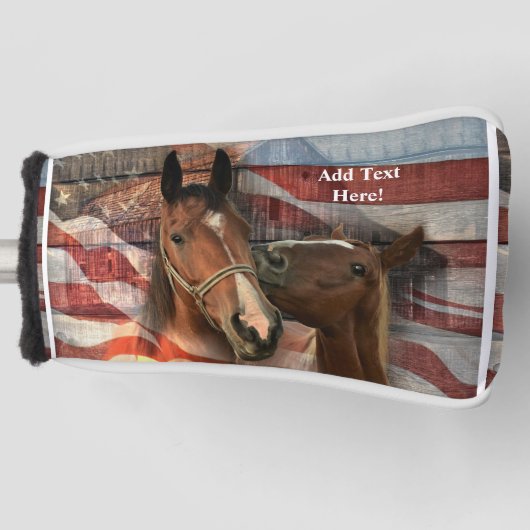 馬と田舎の納屋アメリカ国旗 ゴルフヘッドカバー (正面)