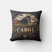 馬と納屋を使った西洋をテーマにしたアートワーク クッション (正面)