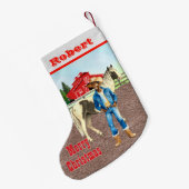 馬と納屋を持つ西の大人のカウボーイ スモールクリスマスストッキング (裏面 (吊り時))