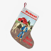 馬と納屋を持つ西の大人のカウボーイ スモールクリスマスストッキング (正面 (吊り時))