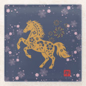 馬と綺麗な桜♡ ガラスコースター (正面)