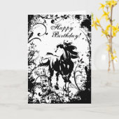 馬と花のハッピーバースデーカード カード (黄色い花)