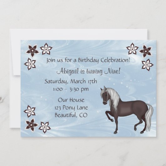 馬と花誕生日招待状～女の子 招待状 (正面)