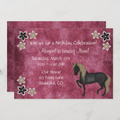 馬と花誕生日招待状～女の子 招待状 (正面/裏面)