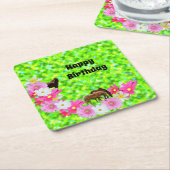 馬と花、紙誕生日コースター スクエアペーパーコースター (アングル)