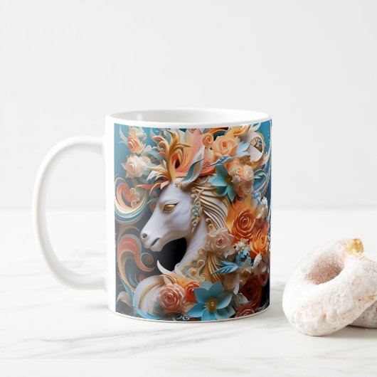 馬と花、馬術ギフト、乗馬 コーヒーマグカップ (ドーナツ)
