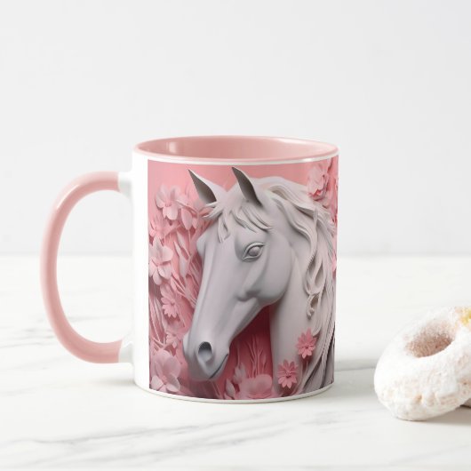 馬と花、馬術ギフト、乗馬 マグカップ (ドーナツ)