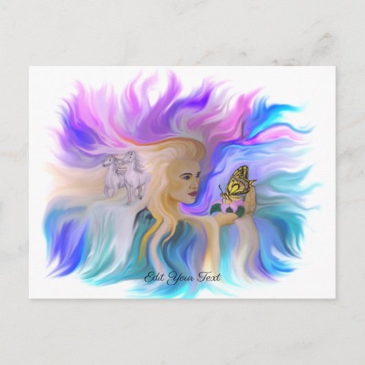 馬と蝶の女性 ポストカード (正面)