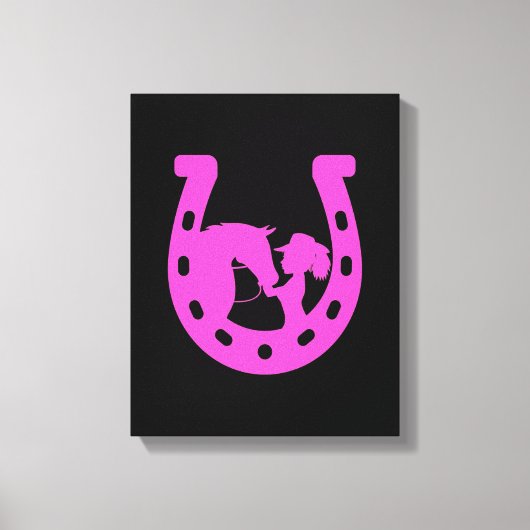 馬と西ハットのホットピンクの馬蹄付き女の子 キャンバスプリント (正面)