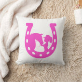 馬と西ハットのホットピンクの馬蹄付き女の子 クッション (ブランケット)