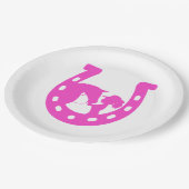 馬と西ハットのホットピンクの馬蹄付き女の子 ペーパープレート (アングル)