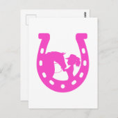 馬と西ハットのホットピンクの馬蹄付き女の子 ポストカード (正面/裏面)