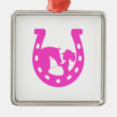 馬と西ハットのホットピンクの馬蹄付き女の子 メタルオーナメント (正面)
