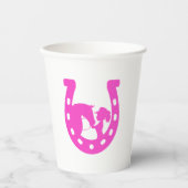 馬と西ハットのホットピンクの馬蹄付き女の子 紙コップ (正面)