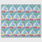 馬と贈り物を持つクリスマスツリー ラッピングペーパー (フラット)