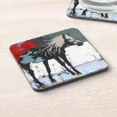 馬と赤の花の飲料用コースター コースター (左側)