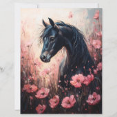 馬と赤面ピンクワイルドフラワースクラップブック紙 (正面)