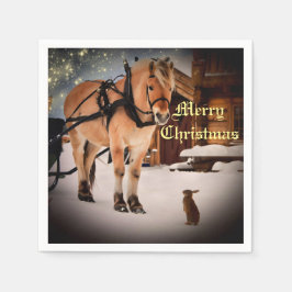 馬と農場での星空のクリスマスナイト スタンダードカクテルナプキン
