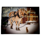 馬と農場での星空のクリスマスナイト ラージペーパーバッグ (正面)