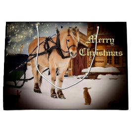 馬と農場での星空のクリスマスナイト ラージペーパーバッグ