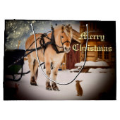 馬と農場での星空のクリスマスナイト ラージペーパーバッグ (裏面)