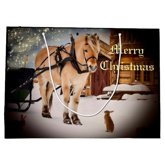 馬と農場での星空のクリスマスナイト ラージペーパーバッグ (裏面)