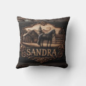 馬と農場の景観を特徴とする木製のプラーク クッション (裏面)