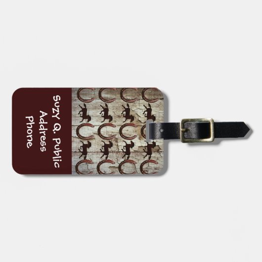 馬と馬の靴で納屋の木材カウボーイギフト ラゲッジタグ (正面横)