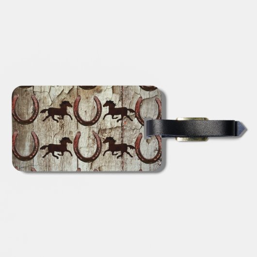 馬と馬の靴で納屋の木材カウボーイギフト ラゲッジタグ (裏面横)