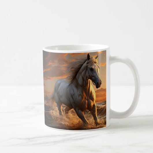 馬と馬蹄、馬術ギフト、乗馬 コーヒーマグカップ (右)