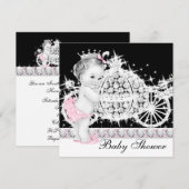 馬と馬車のピンクプリンセスベビーシャワー 招待状 (正面/裏面)