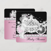 馬と馬車のピンクプリンセスベビーシャワー 招待状 (正面/裏面)