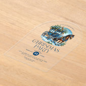 馬と馬車の青いクリスマスパーティー招待状 アクリル招待状 (レイダウン)