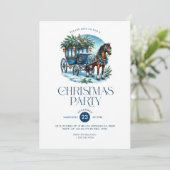 馬と馬車の青いクリスマスパーティー招待状 招待状 (スタンド正面)