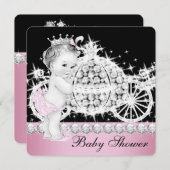馬と馬車ピンクのプリンセス赤ちゃんシャワー 招待状 (正面/裏面)