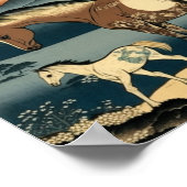 馬と馬：ウッドブロックの暖かい日本のイメージ ポスター (角)