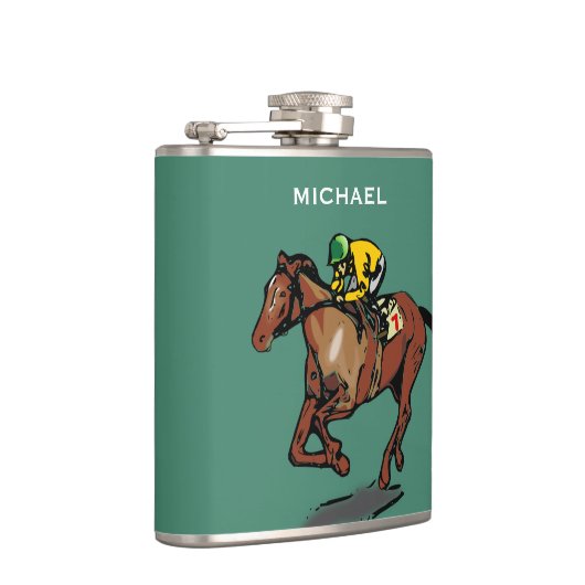 馬と騎手の競馬グリーンパーソナライズされた フラスク (右)