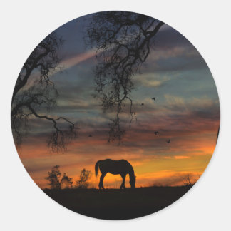 馬と鳥のステッカー ラウンドシール