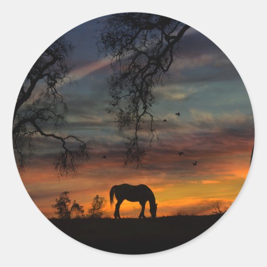 馬と鳥のステッカー ラウンドシール (正面)