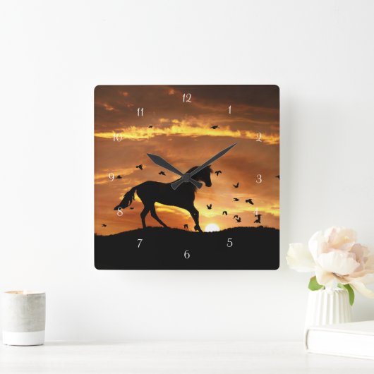馬と鳥を駆ける スクエア壁時計 (ホーム)