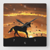 馬と鳥を駆ける スクエア壁時計 (正面)