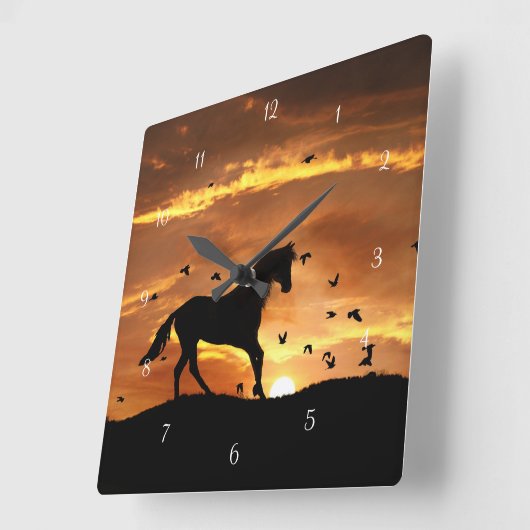 馬と鳥を駆ける スクエア壁時計 (傾斜)