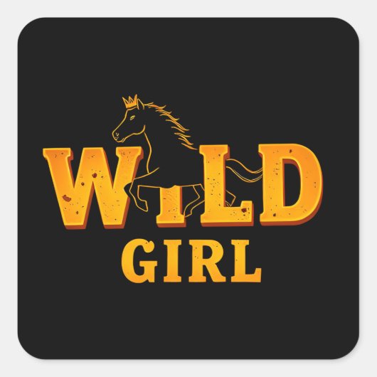 馬と「Wild Girl」サイン スクエアシール (正面)