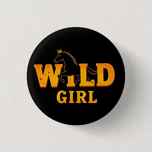 馬と「Wild Girl」サイン 缶バッジ (正面)