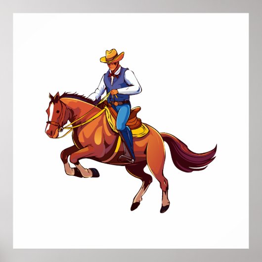 馬にまたがる男と跳ねる馬 ポスター (正面)